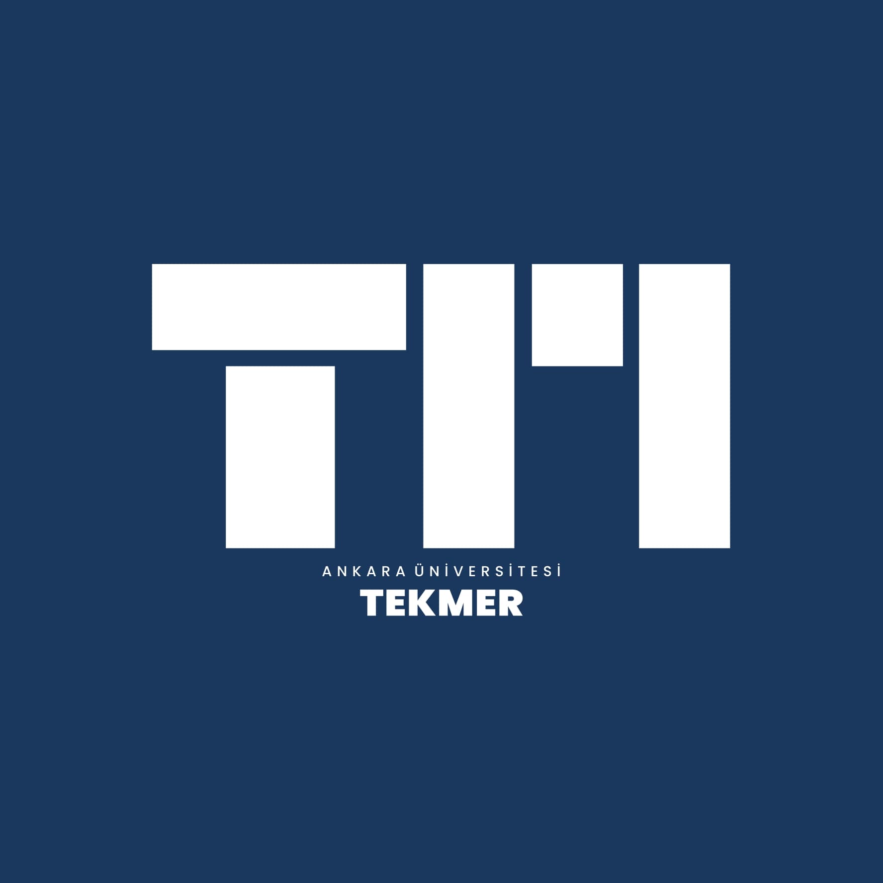Ankara University TEKMER vertical lockup — white on navy